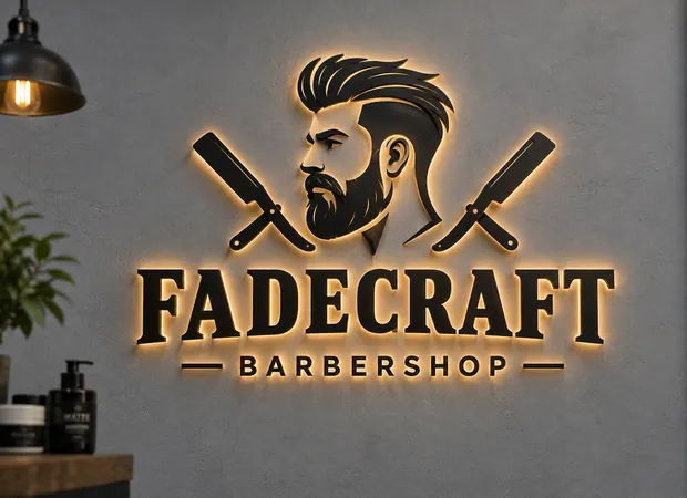 Illustrative custom metal sign concept: Fadecraft Barbershop Sign