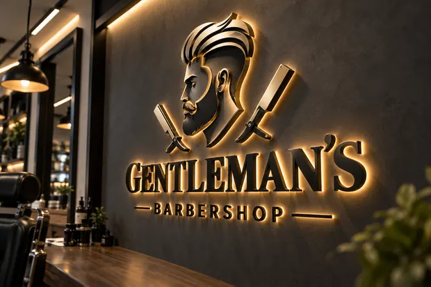 Illustrative custom metal sign concept: Illuminated Gentleman Barbershop Sign