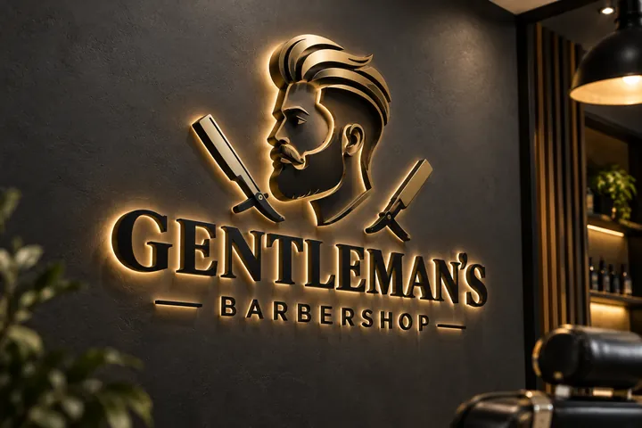 Illustrative custom metal sign concept: Golden Crest Barbershop Sign